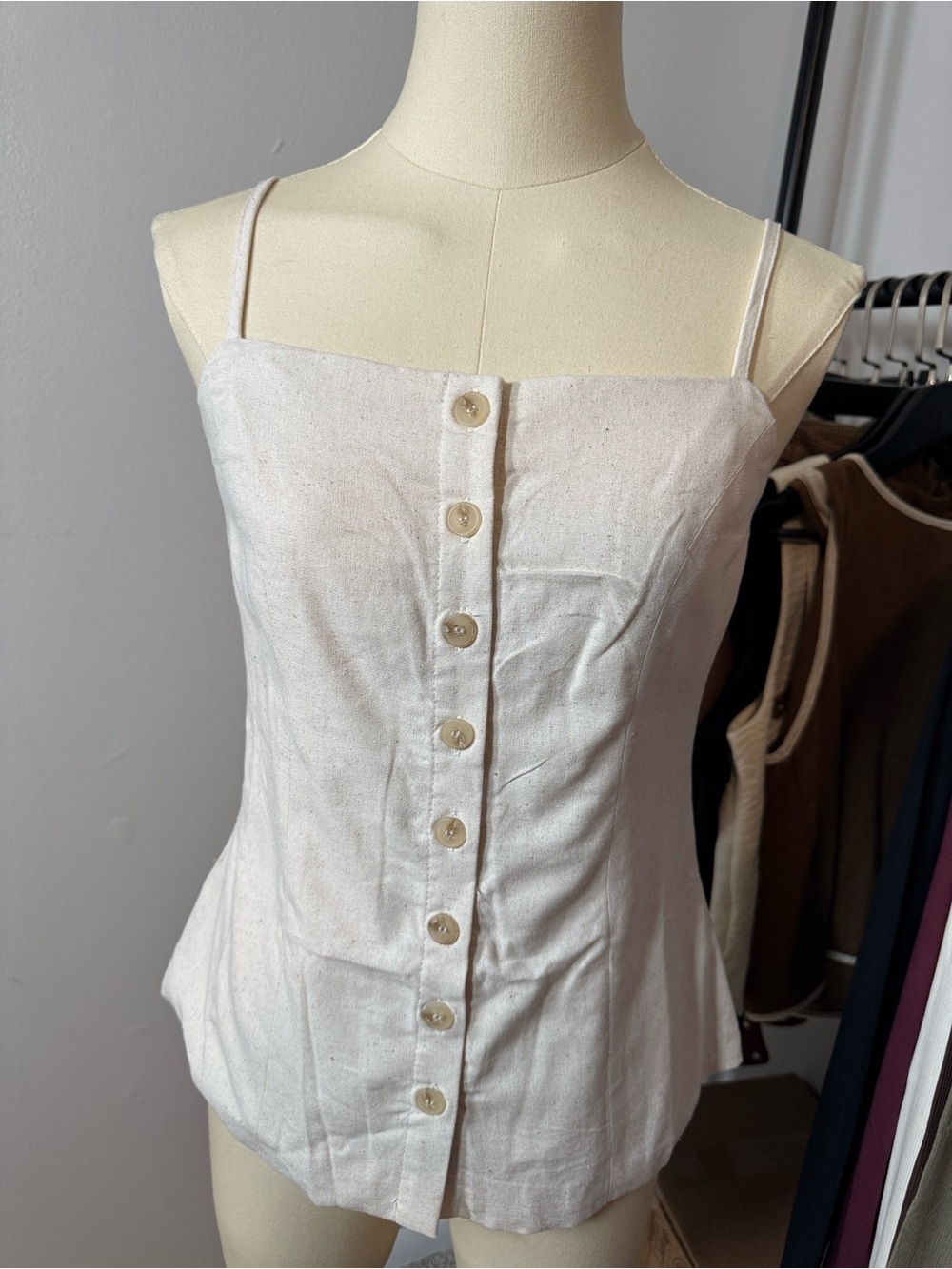 Workshop Republic Clothing Cream Button-Front Spaghetti Strap Camisole